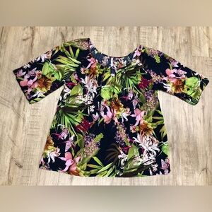 Floral tunic plus size 1X tropical plant Print Women's Top vacation summer